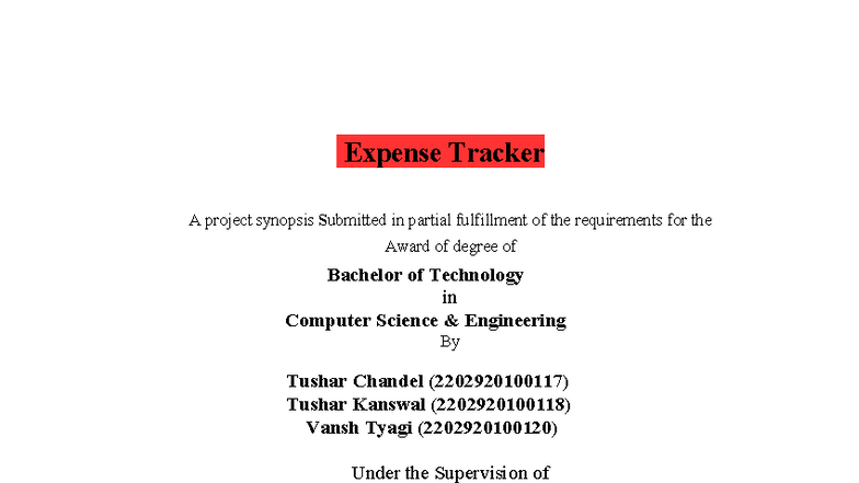 Untitled 2 - dxfcghvjkl;' - Expense Tracker A project synopsis ...
