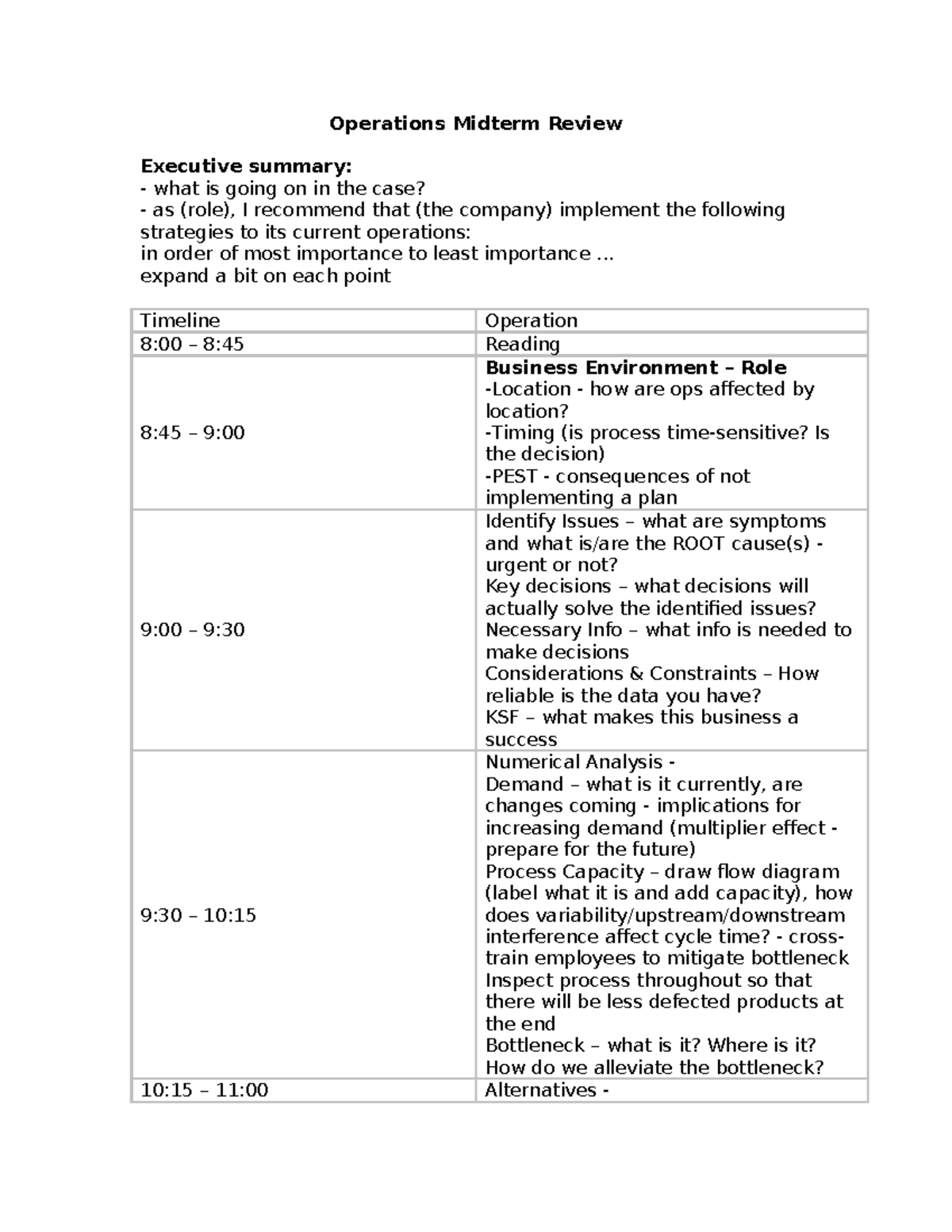 Operations Midterm Review: Strategies for Improving Current Operations ...