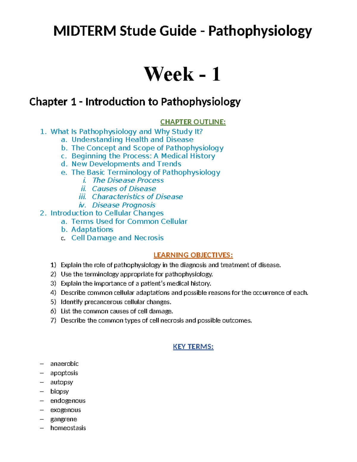 Patho 101 - Week 7 Quiz: Chapters 10 & 11 Insights - Studocu