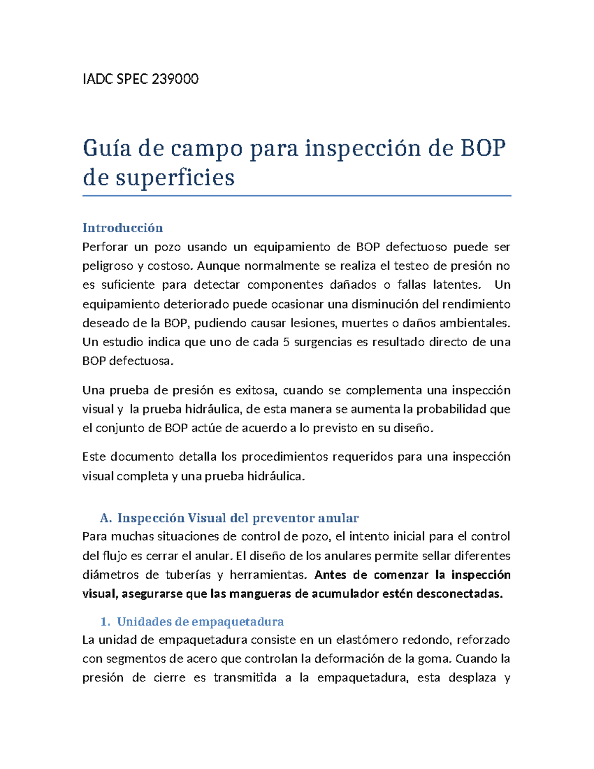 Guía de Inspección de BOP - IADC SPEC 239000 - Document Preview