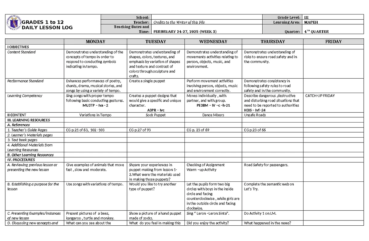 DLL Araling Panlipunan 3 Q4 W3-1 - GRADES 1 to 12 DAILY LESSON LOG ...