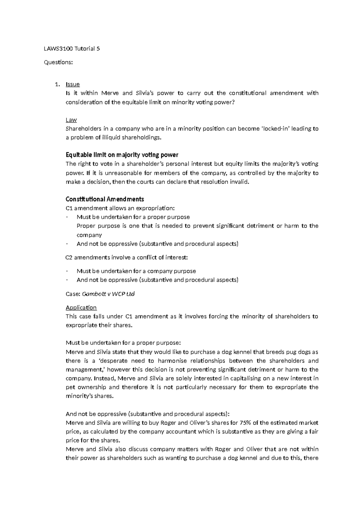 LAWS3100 Tutorial 5: Constitutional Amendments & Director ...