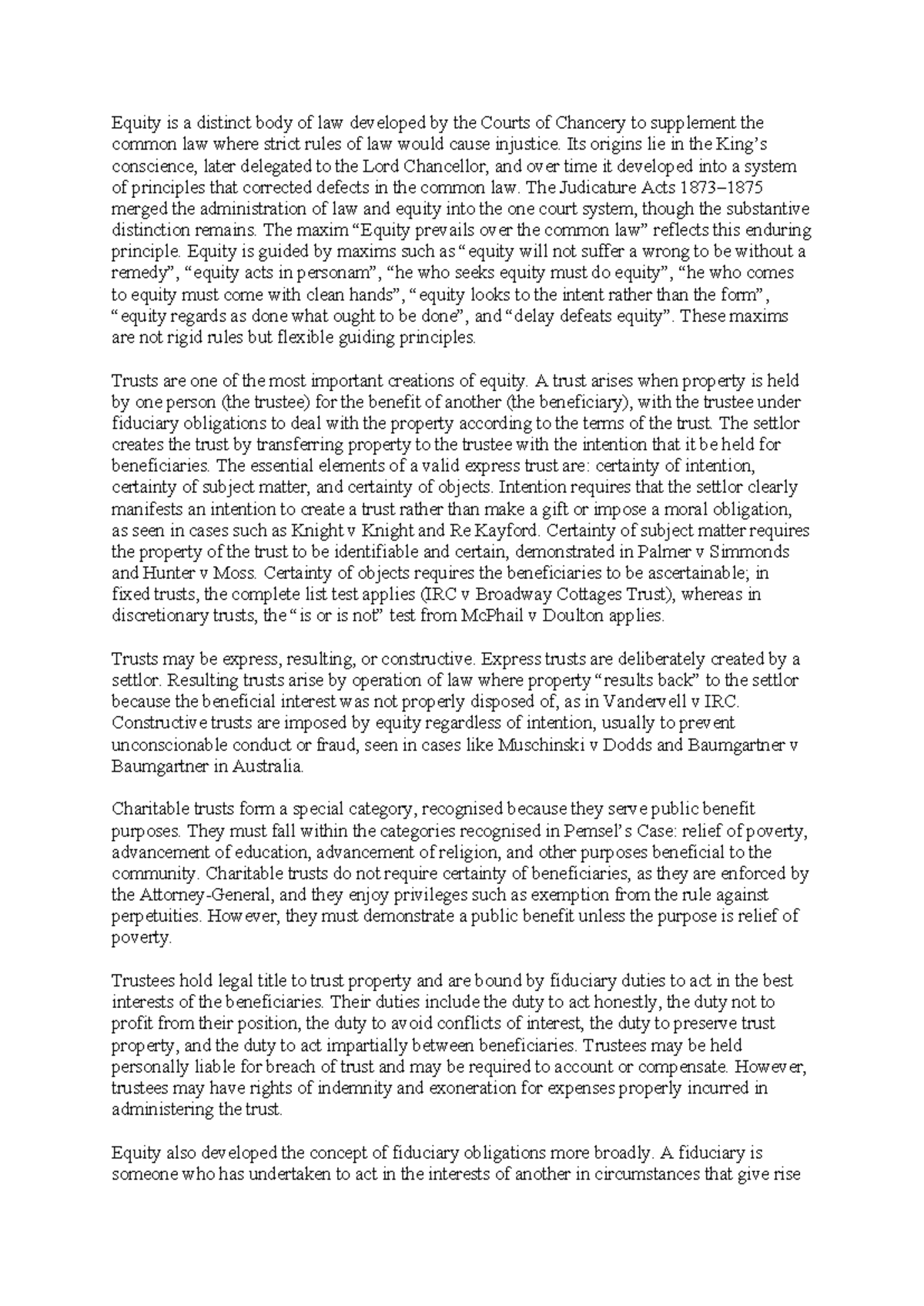 Trusts and Equity Notes: Understanding Principles and Maxims - Studocu