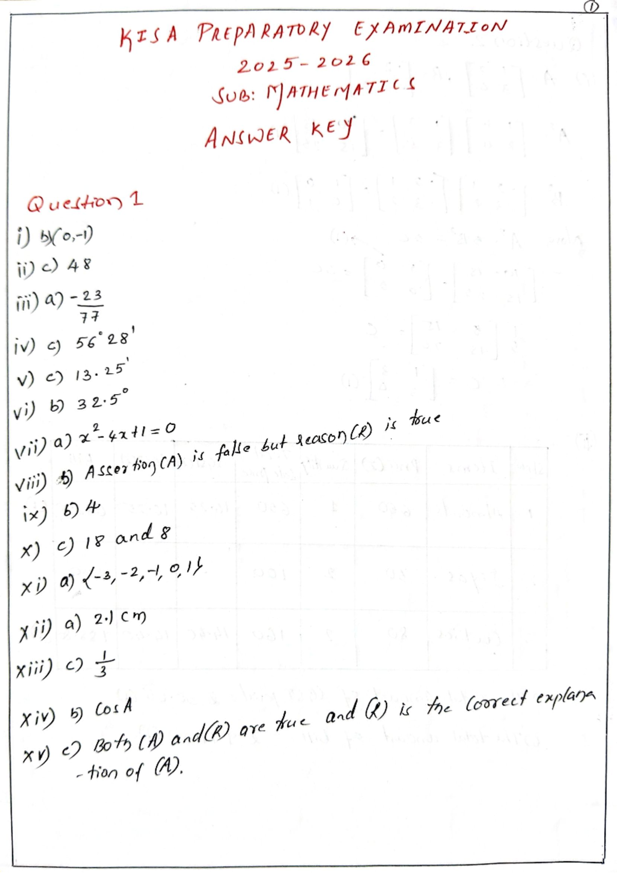KISA-ICSE- Mathematics Preparatory Exam Answer Key - Studocu