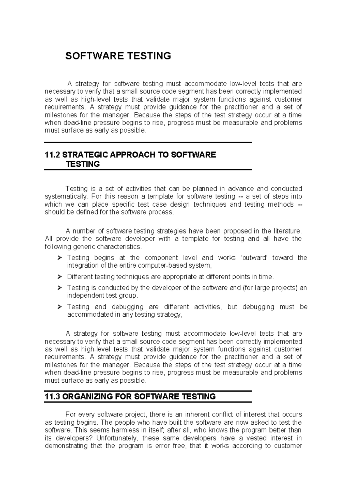 Testing and Documentation - SOFTWARE TESTING A strategy for software ...