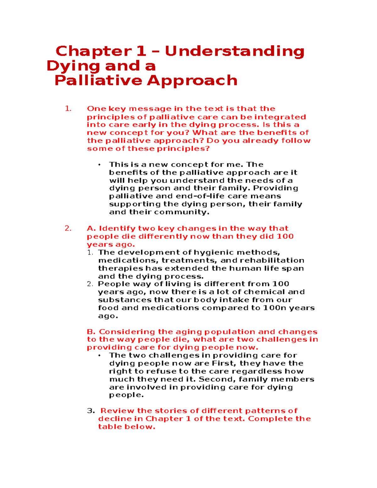Palliative Care Workbook: Chapter 1 Insights and Approaches - Studocu