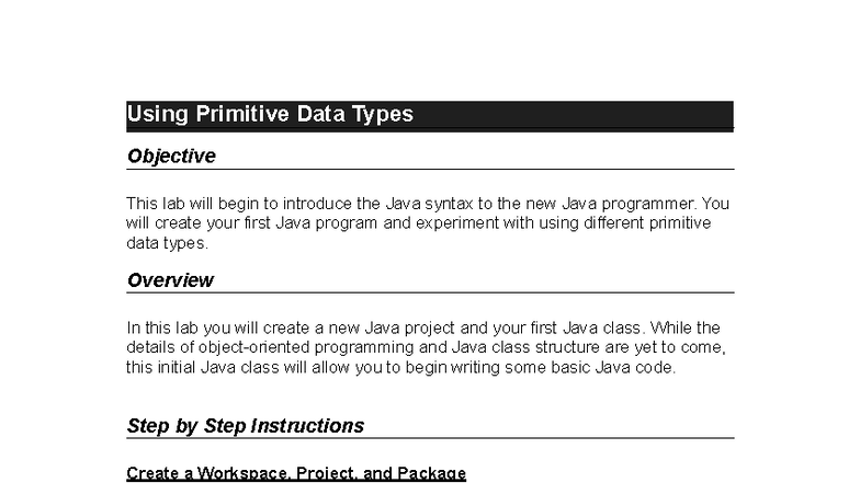 Java Lab: Using Primitive Data Types (CS101) - Studocu