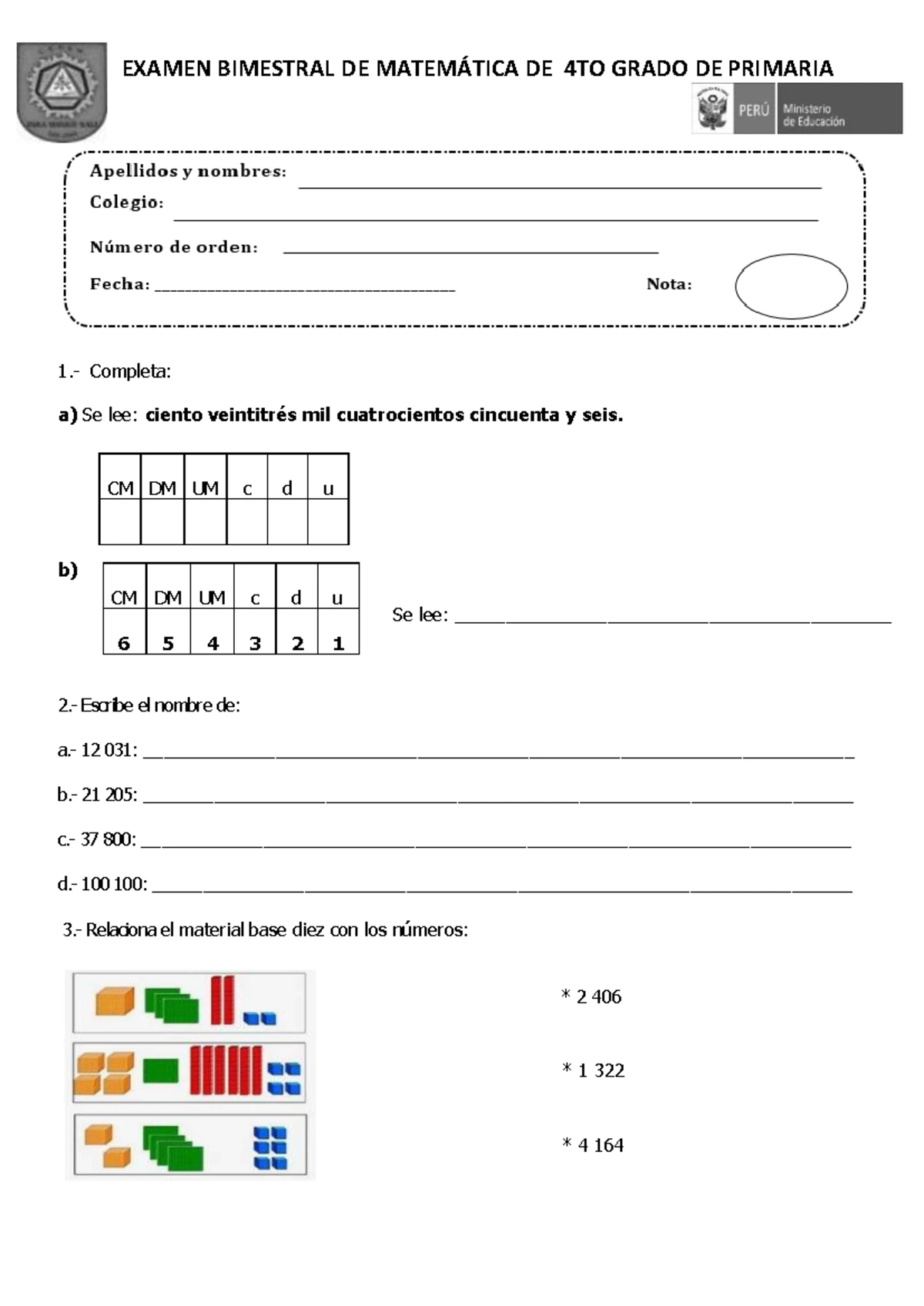 Examen Bimestral de Personal Social 4to Grado de Primaria - Studocu