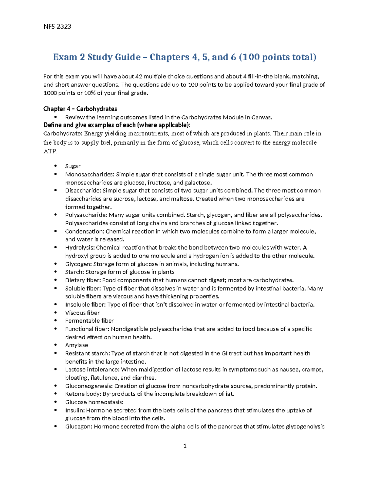 NFS 2323 Exam 2 Study Guide: Key Concepts from Chapters 4-6 - Studocu