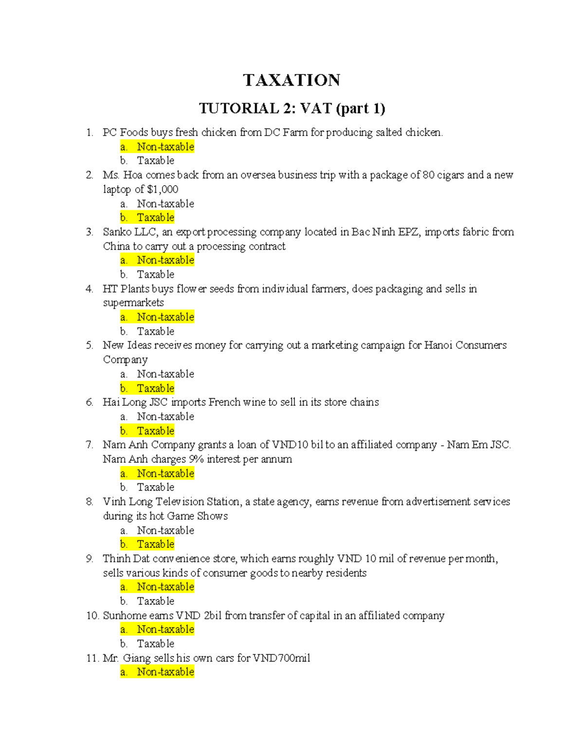 TAX 26 - VAT Tutorial 2: Taxable Transactions and Calculations - Studocu