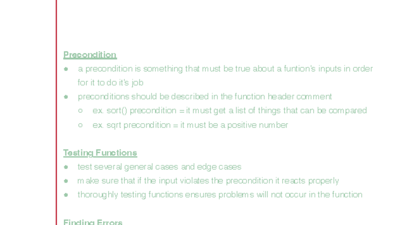 Debugging Notes Pt 2: Understanding Preconditions and Testing Functions ...