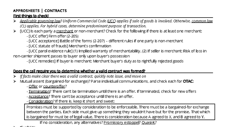 APPROSHEETS - Contracts Overview and Key Considerations - Studocu