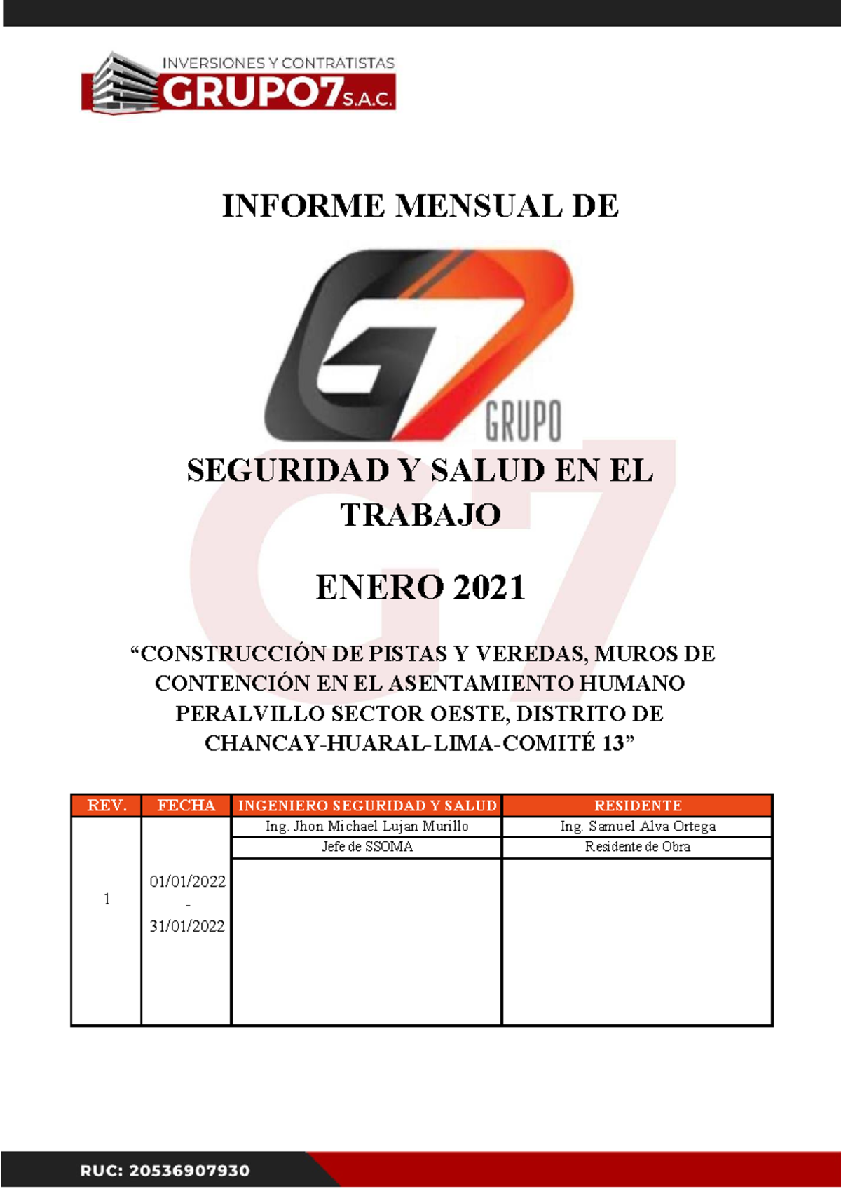 Informe Mensual de Seguridad y Salud en el Trabajo - ERO 2022 - Studocu