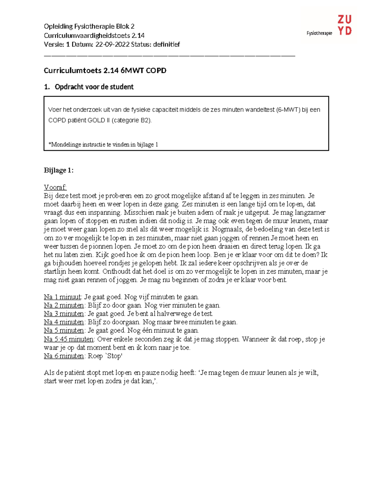 CCVH 2.14 6MWT Beoordeling en Instructies voor COPD Test - Studeersnel