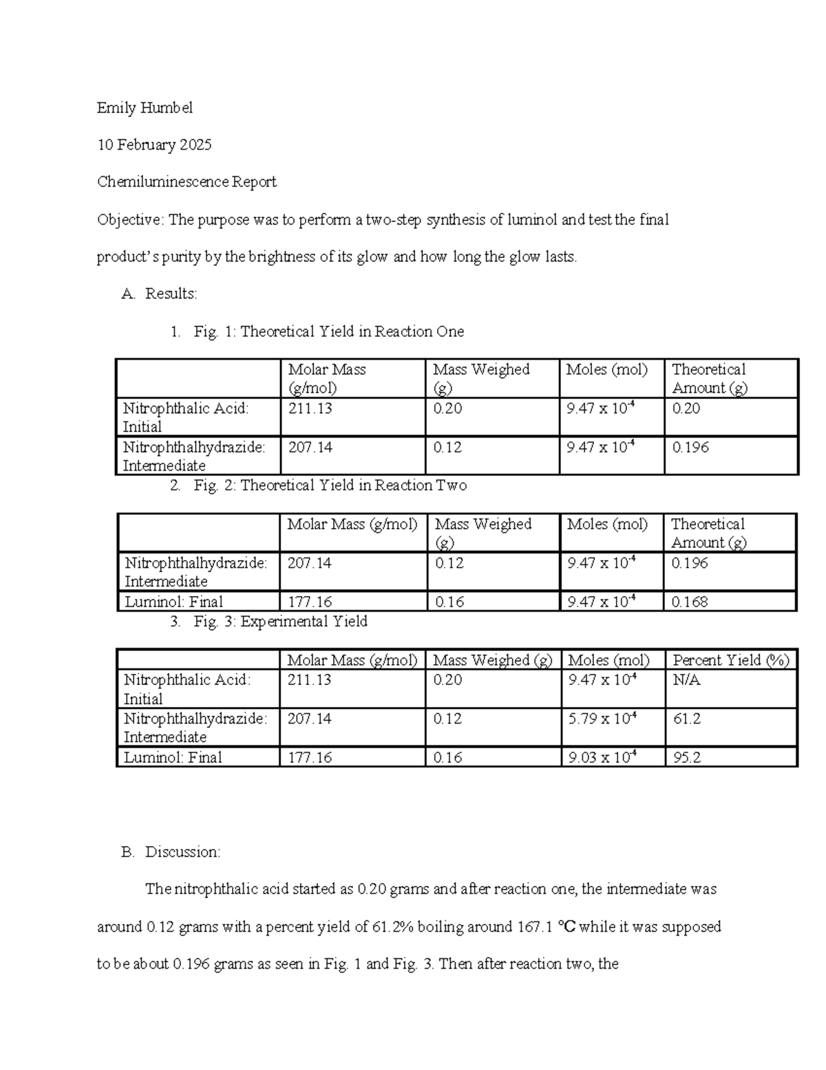 Chem 101: Chemiluminescence Report - Luminol Synthesis & Purity ...