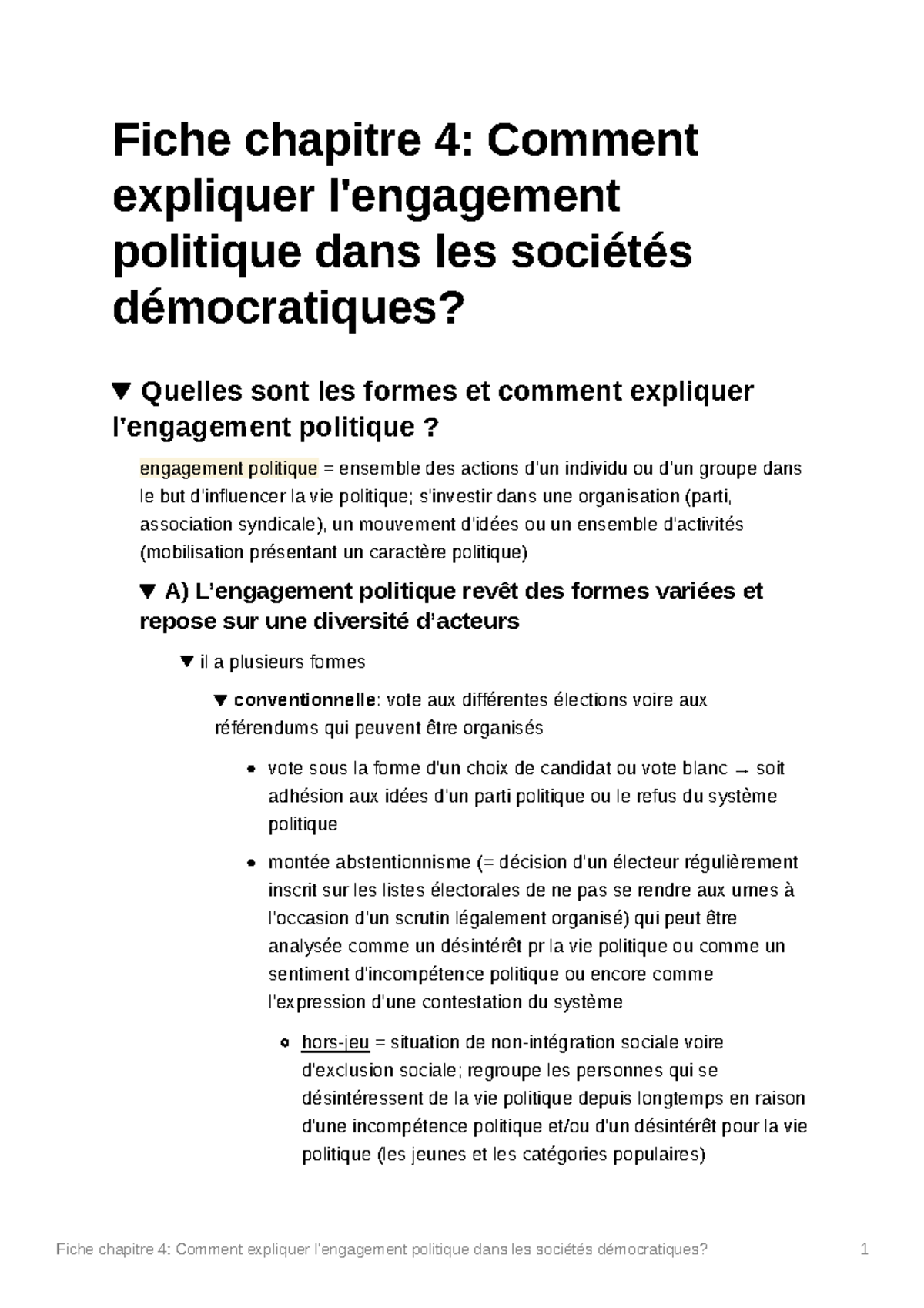 SES - Engagement Politique: Analyse des Formes et Acteurs - Studocu