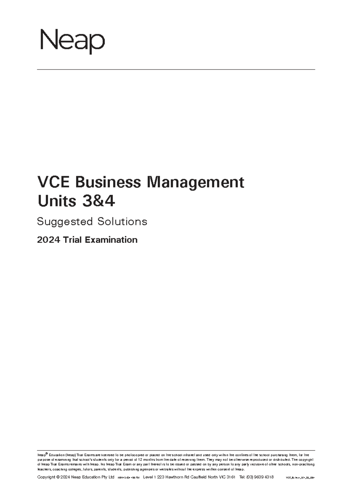 NEAP VCE Business Management 2024 Trial Exam Suggested Solutions - Studocu