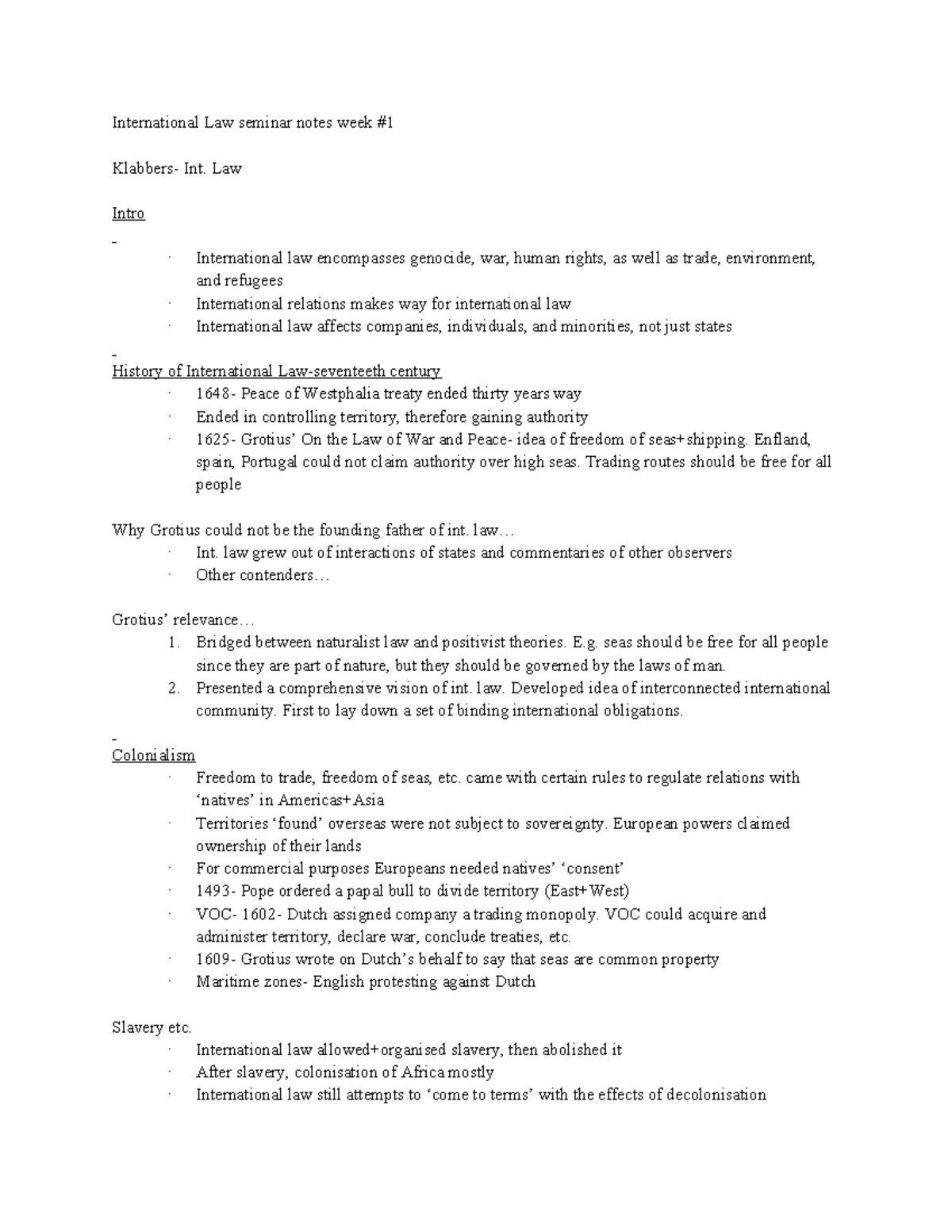 International Law Seminar Notes Week #1: Key Concepts and Theories ...