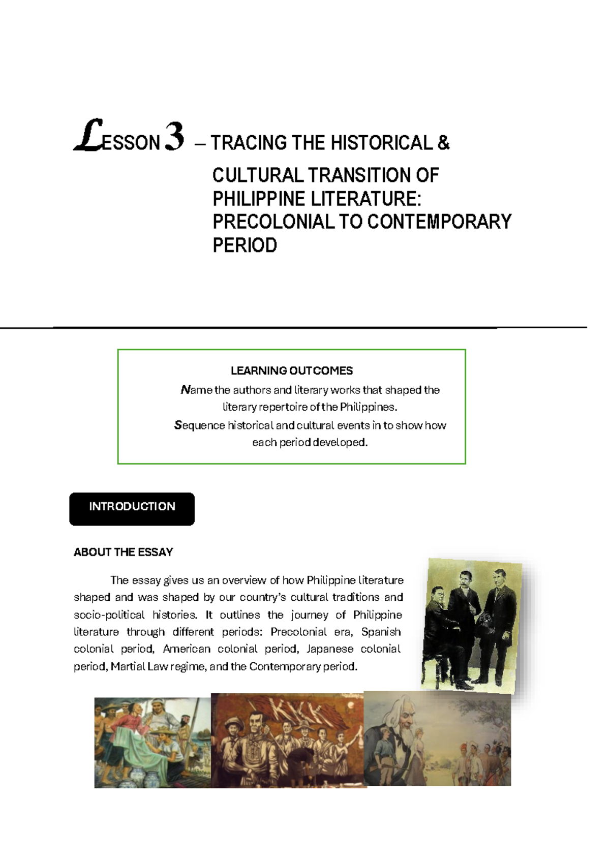 Lesson-3 - Lesson on Literature of the Philippines - INTRODUCTION ...