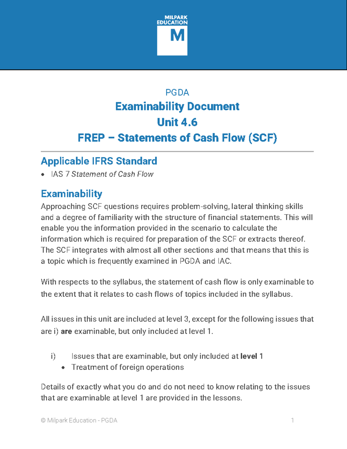 PGDA Unit 4.6: Examinability of Cash Flow Statements (IAS 7) - Studocu