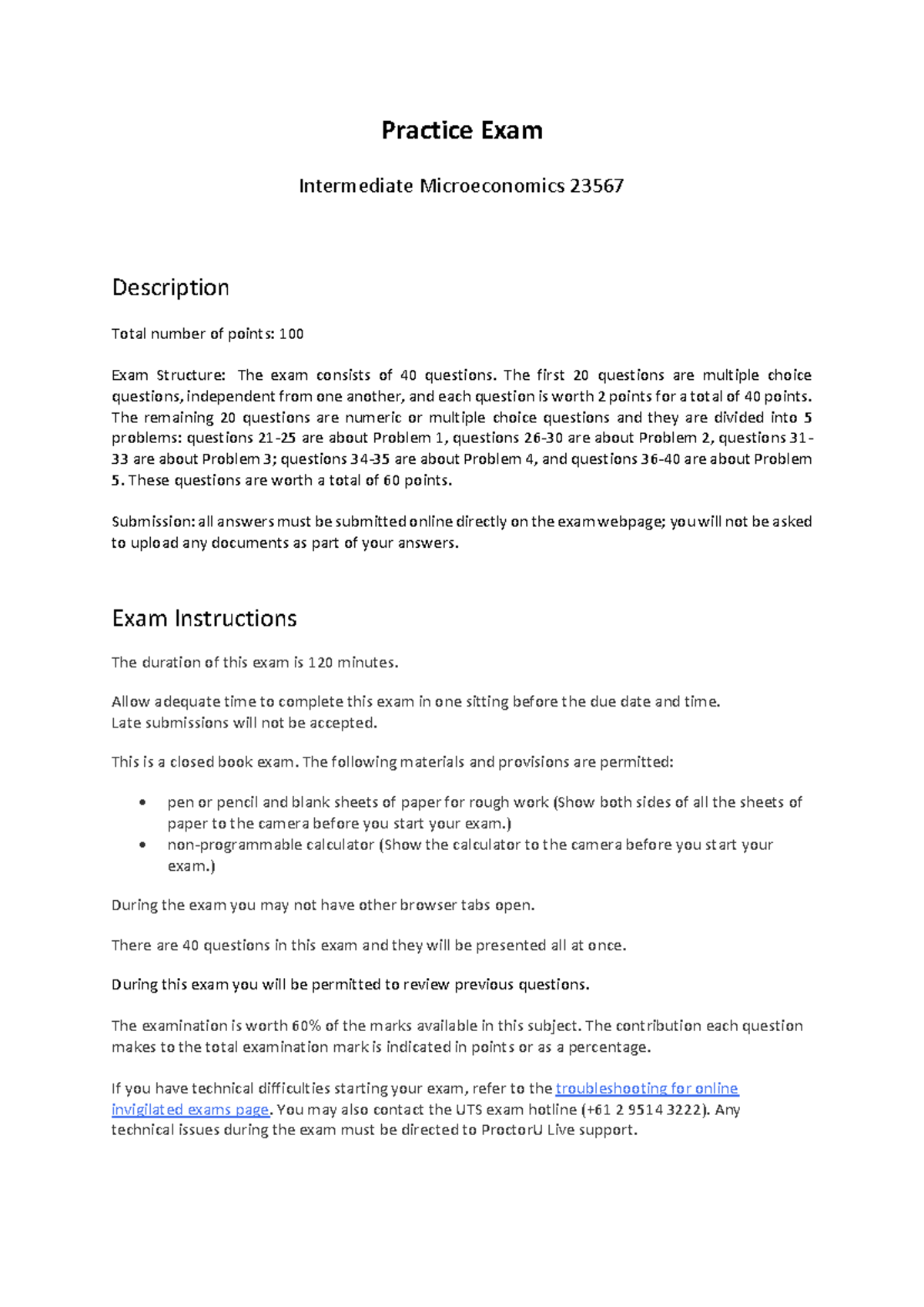 Intermediate Microeconomics 23567 Practice Exam Questions (2021) - Studocu