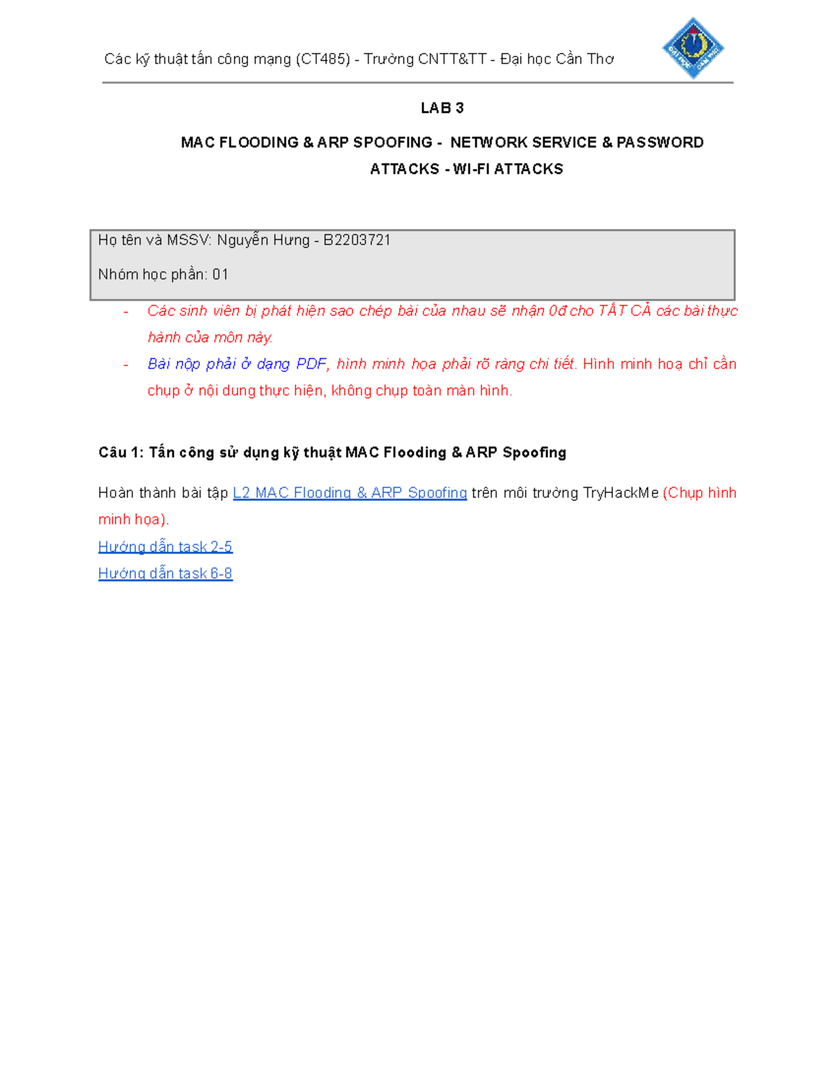 B2203721 Pen Testing Lab 3: MAC Flooding & ARP Spoofing Techniques ...