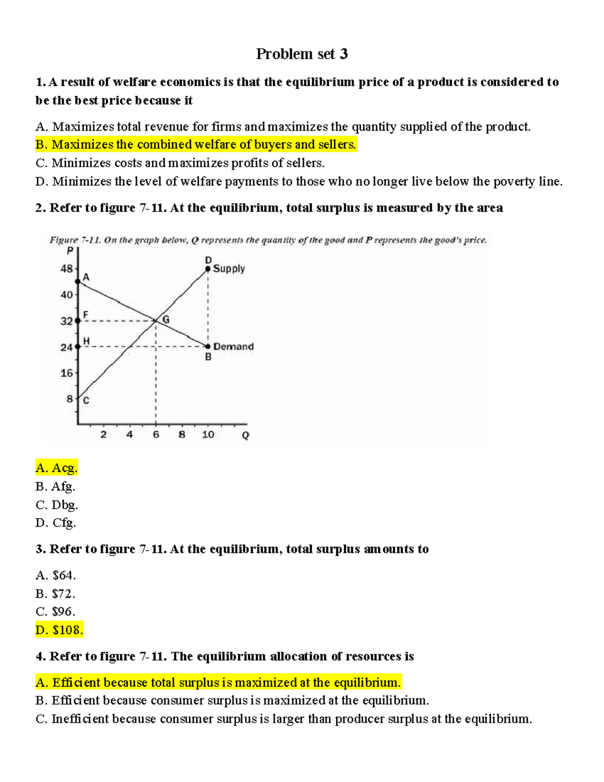 Problem Set 3: Welfare Economics and Market Equilibrium Analysis - Studocu