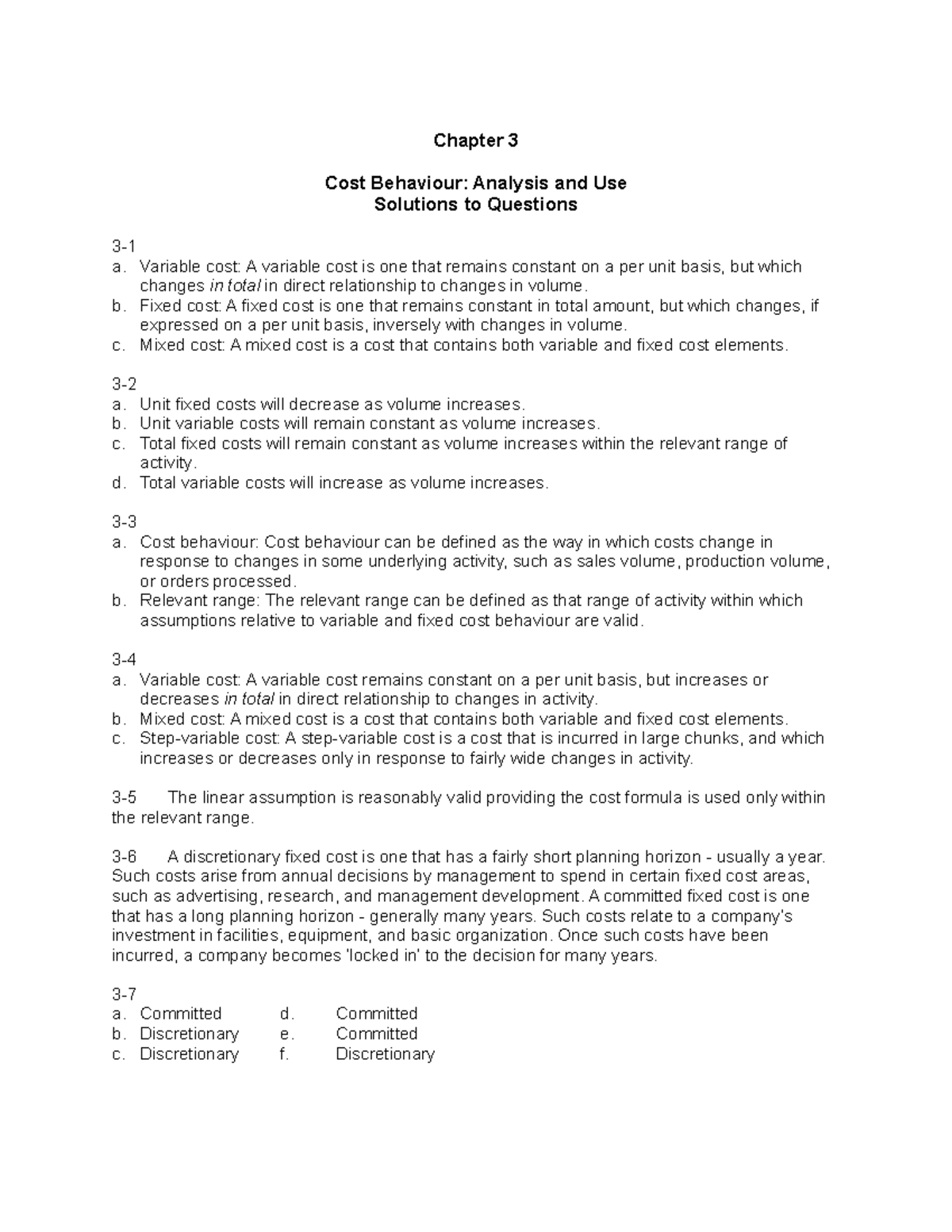 Seal6esolutions Ch 3 - Seal Solutions - Chapter 3 Cost Behaviour ...