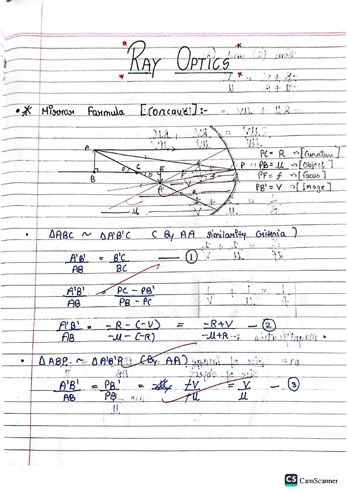 RAY Optics Handwritten Notes - Key Concepts & Formulas - Studocu