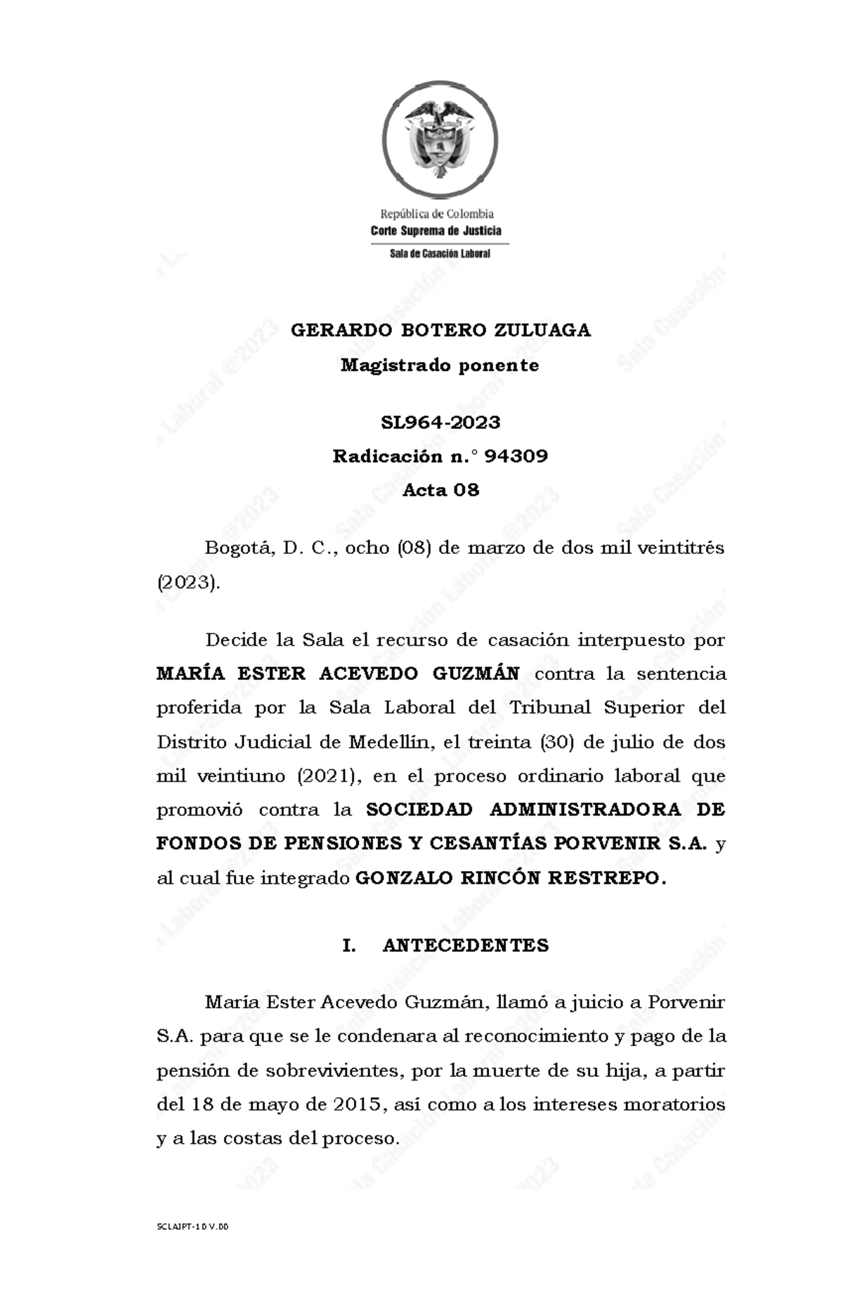 SL964-2023 - Sentencia de casación sobre pensión de sobrevivientes