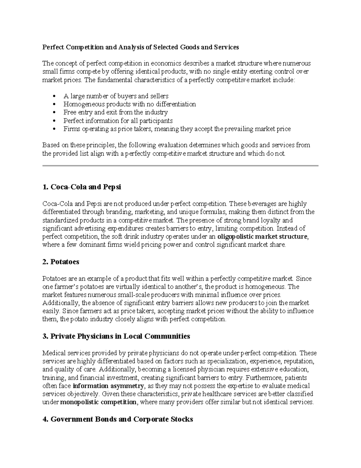 Perfect Competition Analysis of Goods & Services (ECON 1580) - Studocu