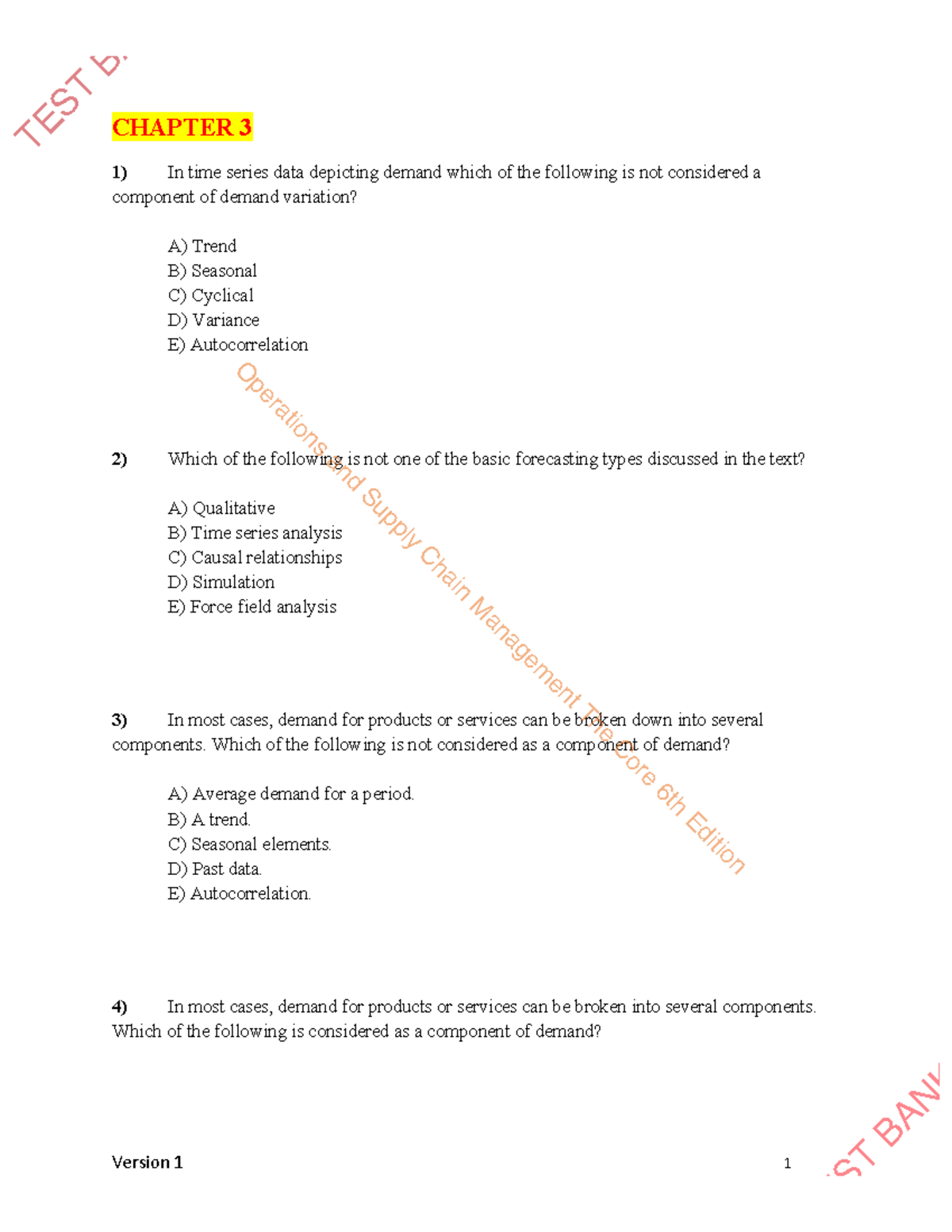 Chapter 3 Test Bank for ADMS 3351: Demand Forecasting Techniques - Studocu