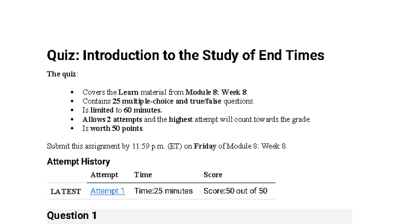 Quiz: Introduction to the Study of End Times (Module 8) - Studocu