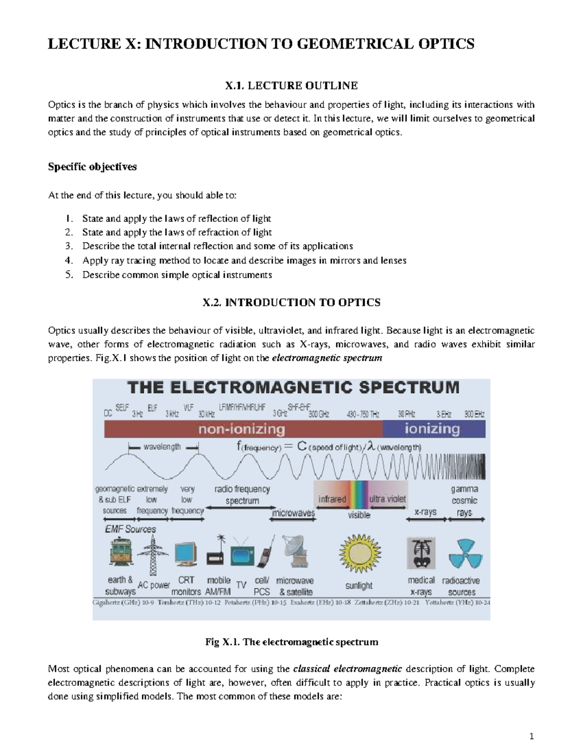 LECTURE X: INTRODUCTION TO GEOMETRICAL OPTICS - Studocu