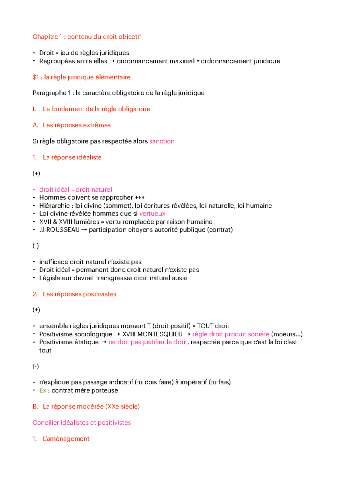 Intro synthèse - Chapitre 1 : contenu du droit objectif - Droit = jeu ...