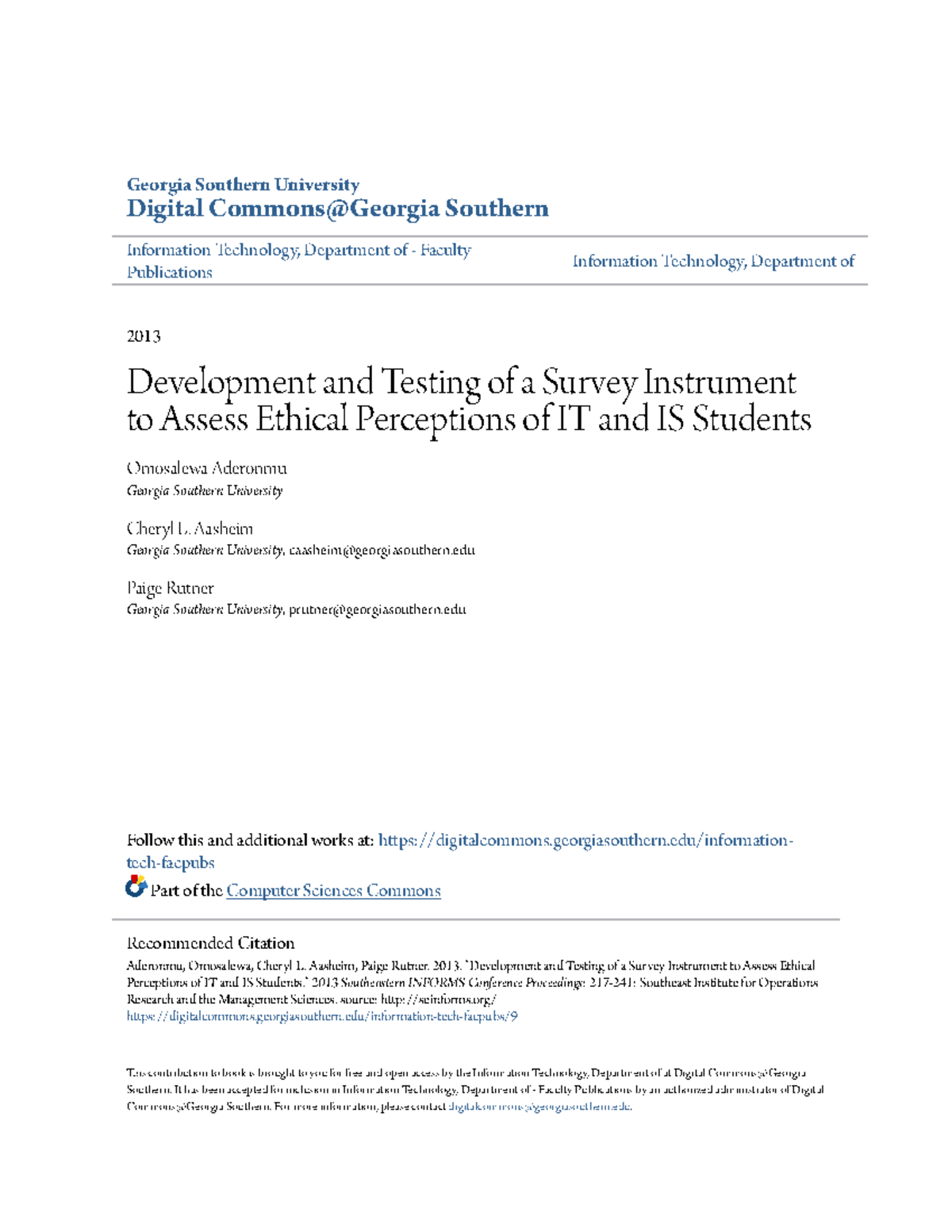 Development and Testing of a Survey Instrument to Assess Ethical ...
