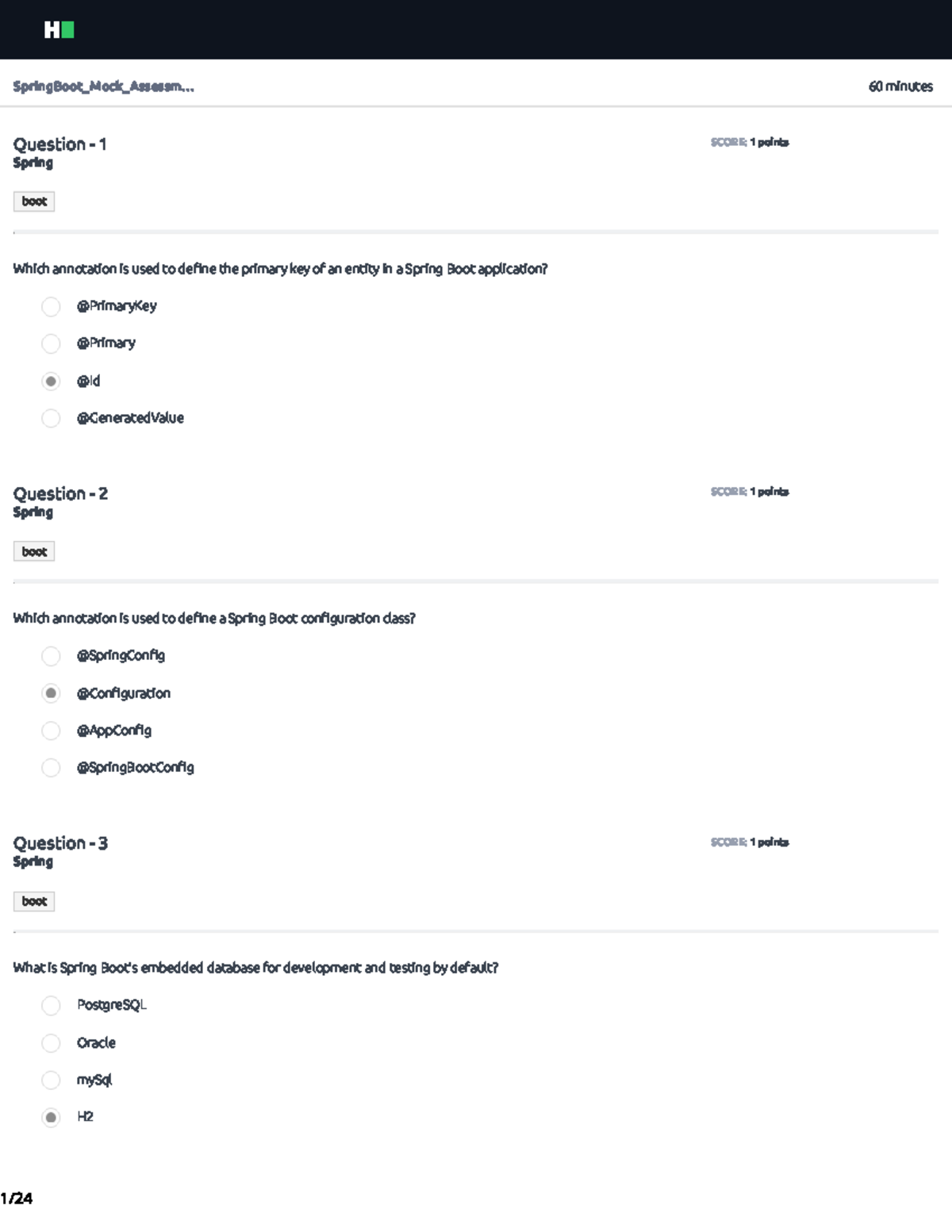 Spring Boot Mock Assessment (Spring Boot) - 24 April with Answers - Studocu