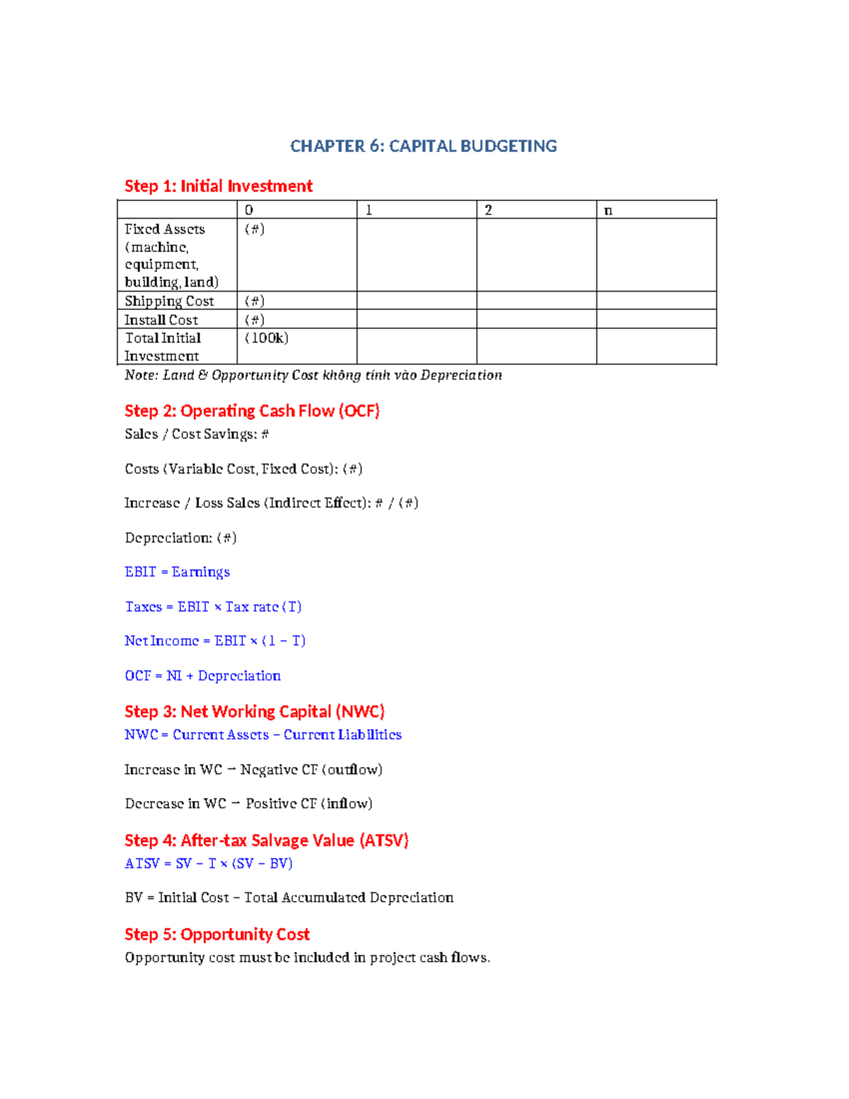 CHAPTER 6: CAPITAL BUDGETING - Initial Investment & Cash Flow Analysis ...