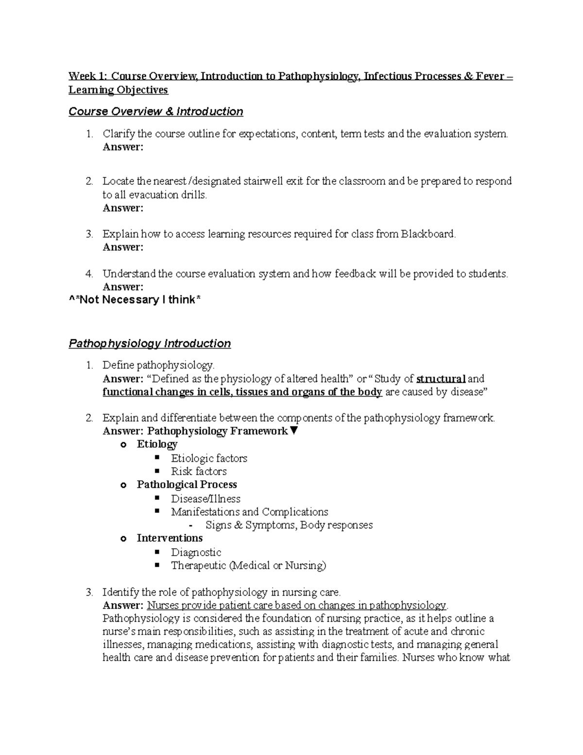 PATH 1016 WEEK 1 Objectives - Week 1: Course Overview, Introduction to ...