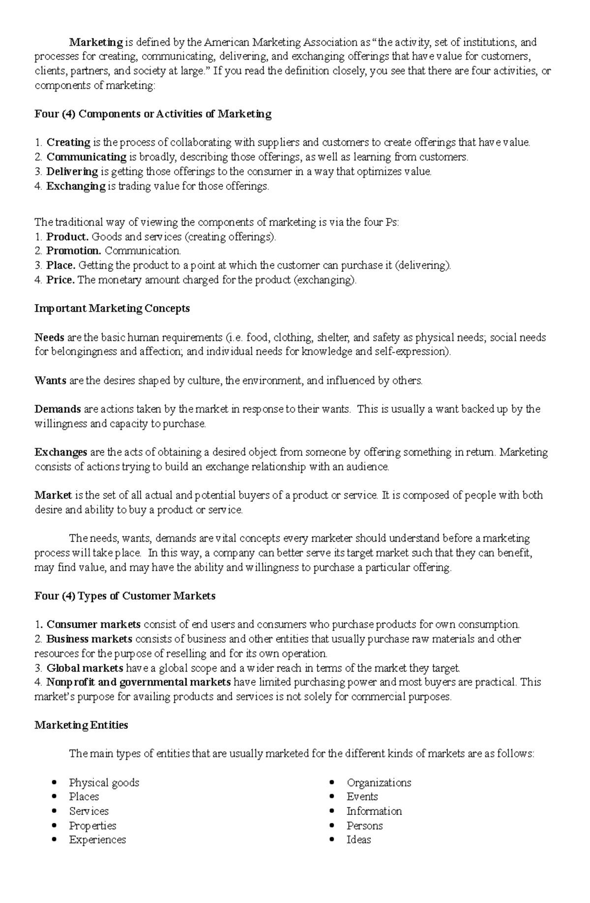 Principles of Marketing - Lesson 1: Key Concepts & Components - Studocu