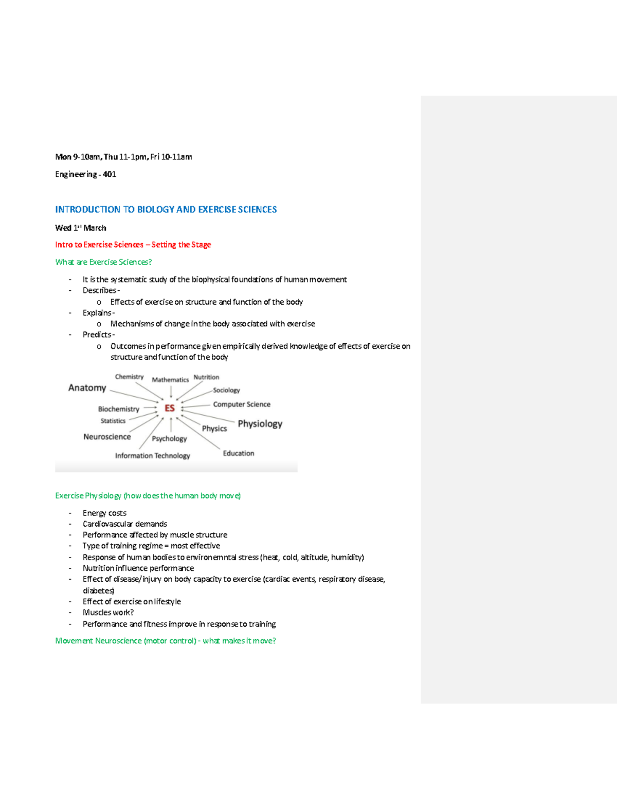 Exersci 101 - Introductory Lecture Notes on Exercise Sciences - Studocu