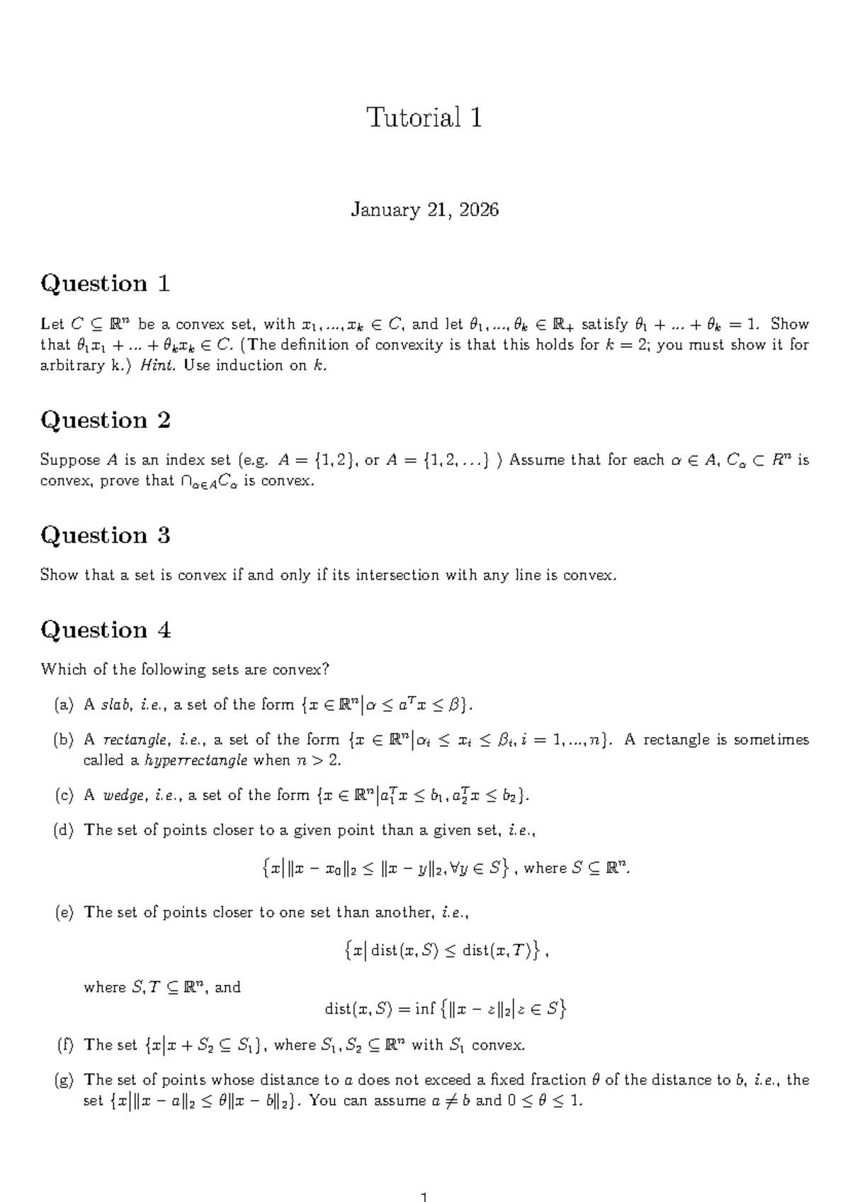 T1+T2 - Convex Sets and Properties Tutorial Questions - Studocu