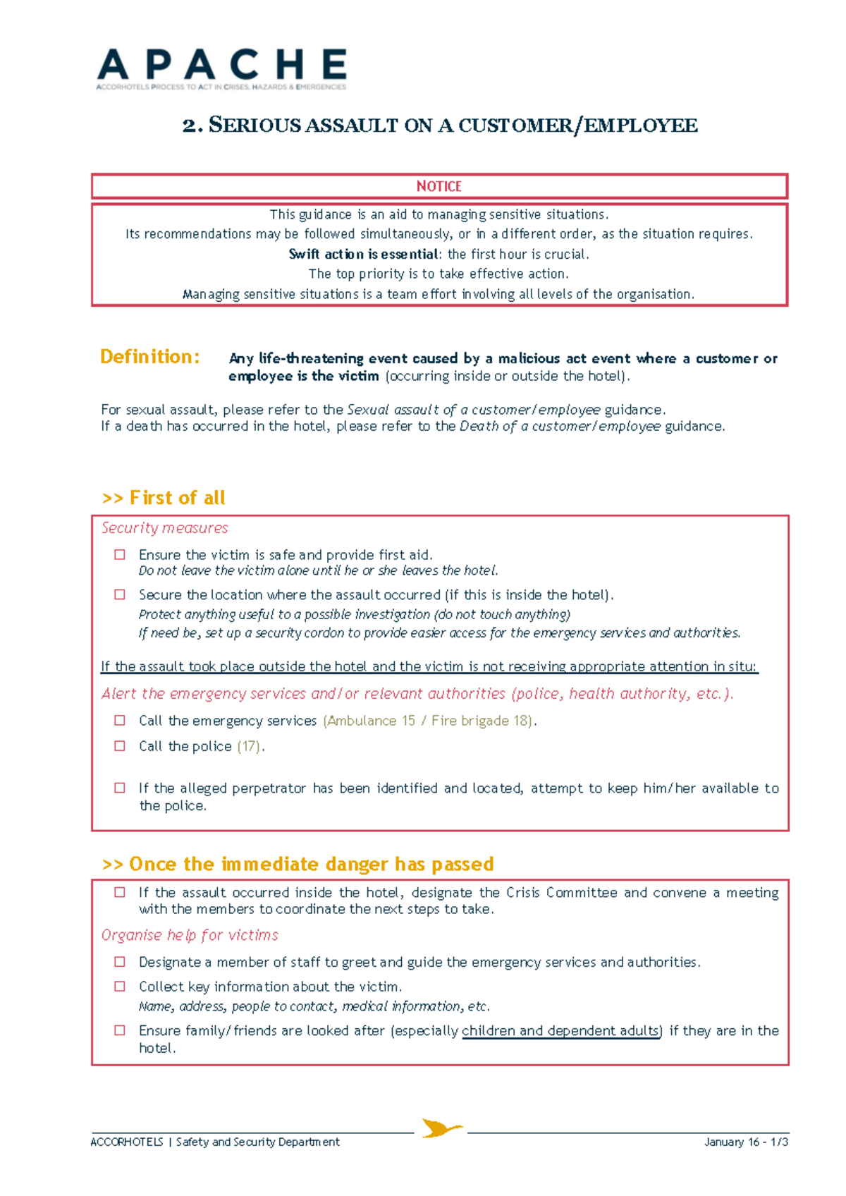 2. Guidance on Managing Serious Assault Situations in Hotels - Studocu