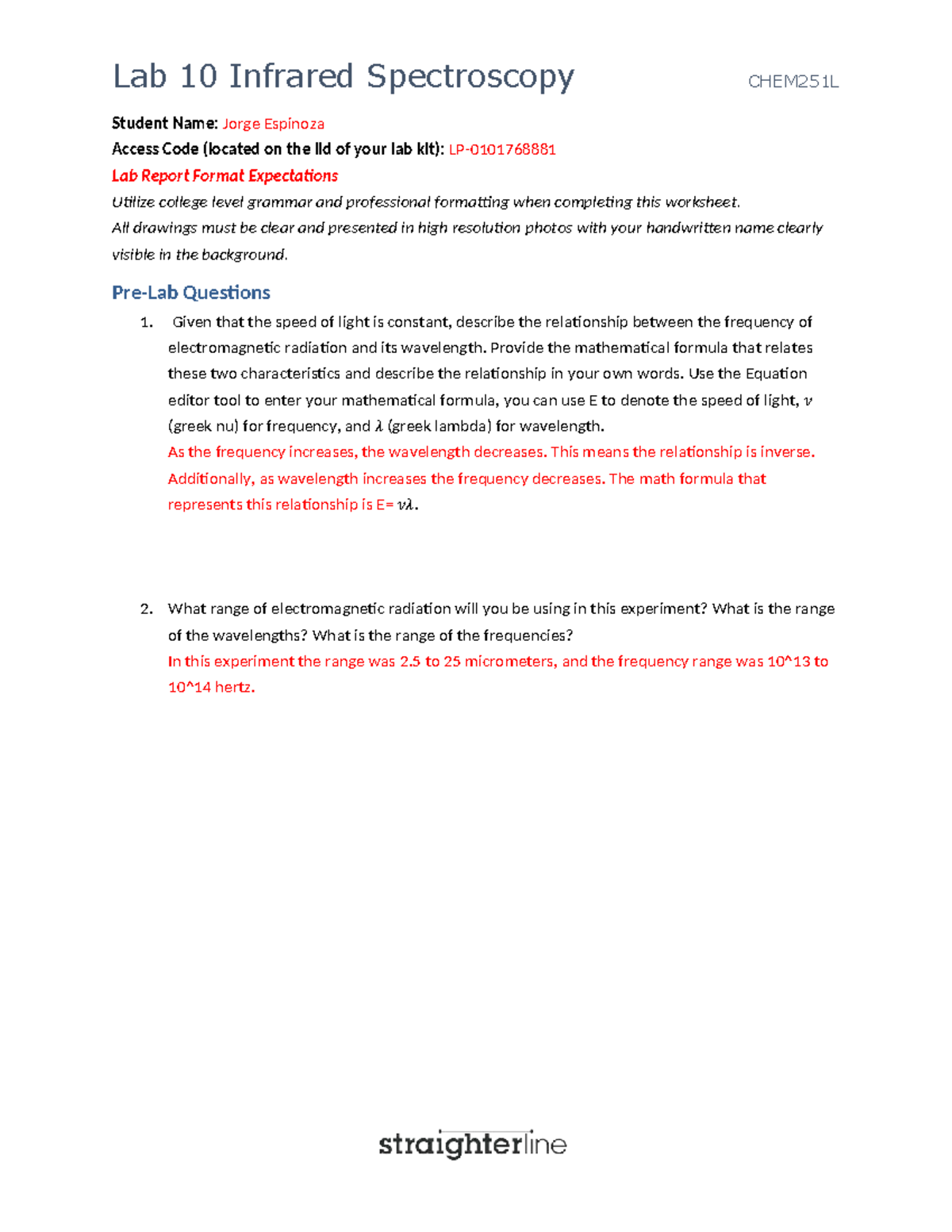 CHEM251L Lab 10 - Infrared Spectroscopy Report - Studocu