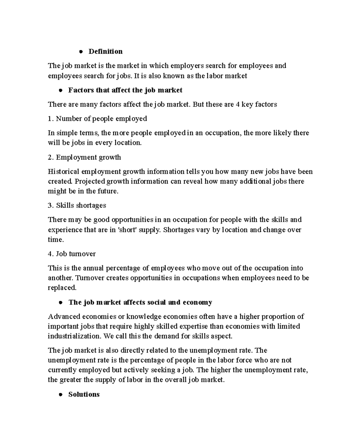Job market - Summary Intelligent Business Intermediate - Definition The ...