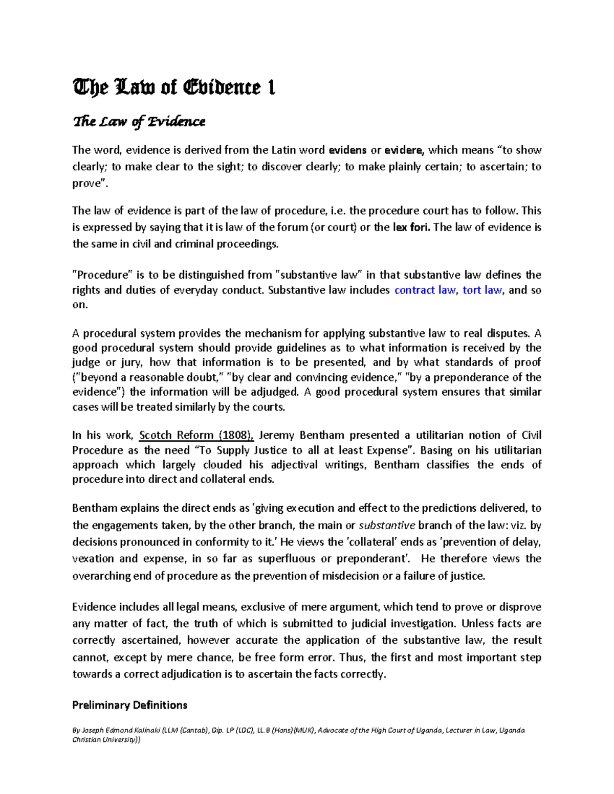 Law of Evidence 1: Comprehensive Study Notes and Key Concepts - Studocu