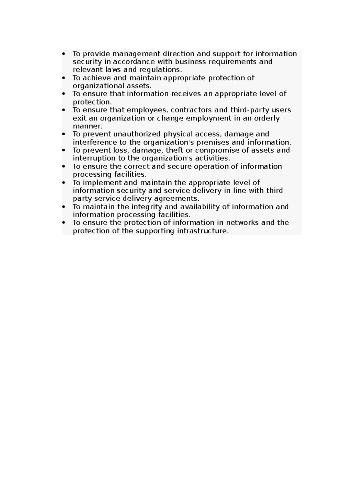 ABCD Information Security Objectives and Direction for Management - Studocu