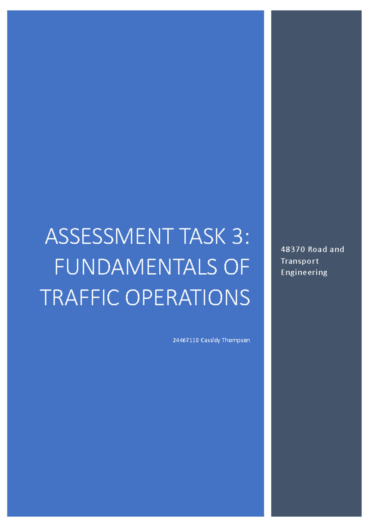 RTE 24467110: Assessment Task 3 on Traffic Operations Analysis - Studocu