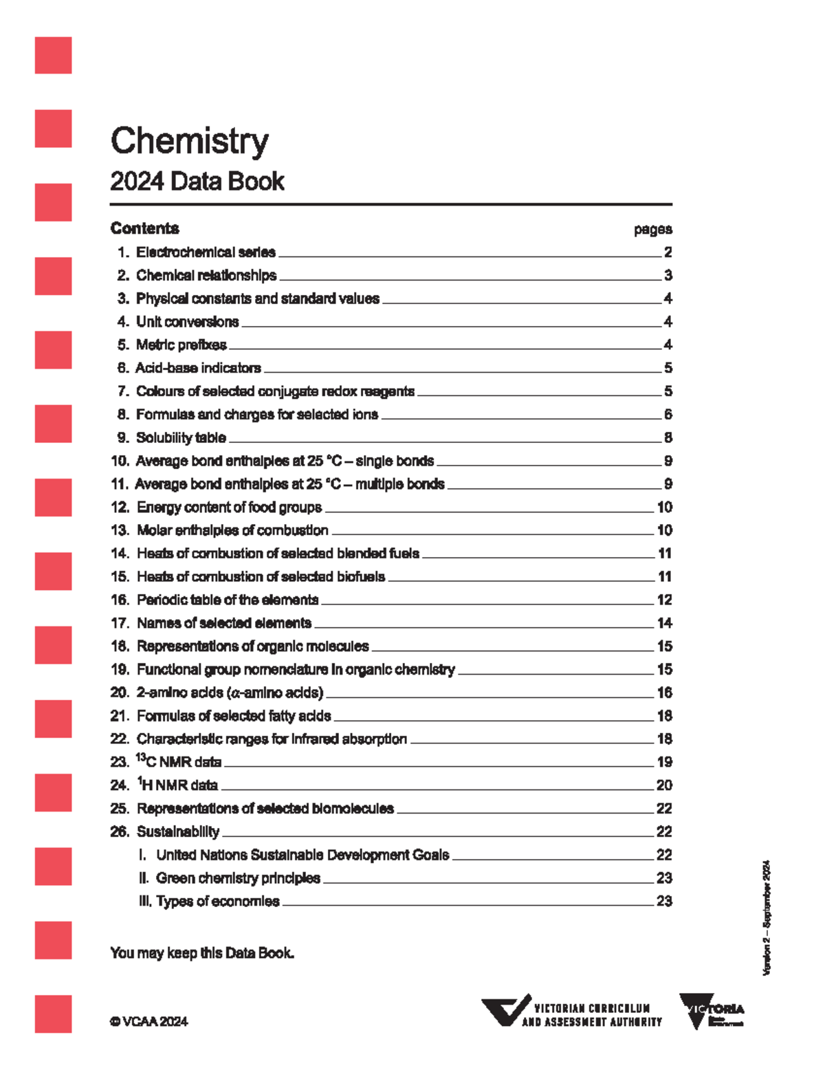 VCE Chemistry 2024 Data Book: Comprehensive Reference Guide - Studocu