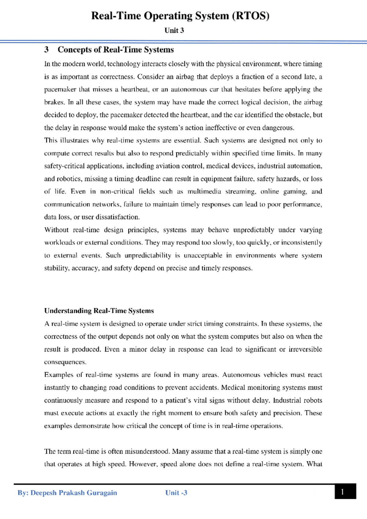 Operating System (RTOS) Unit 3: Timing and System Response Concepts ...